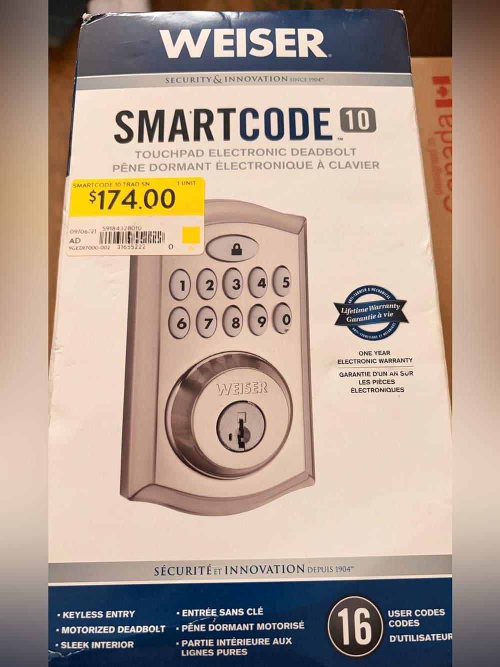 Brand New Silver Weiser SmartCode 10 Touchpad Electronic Deadbolt